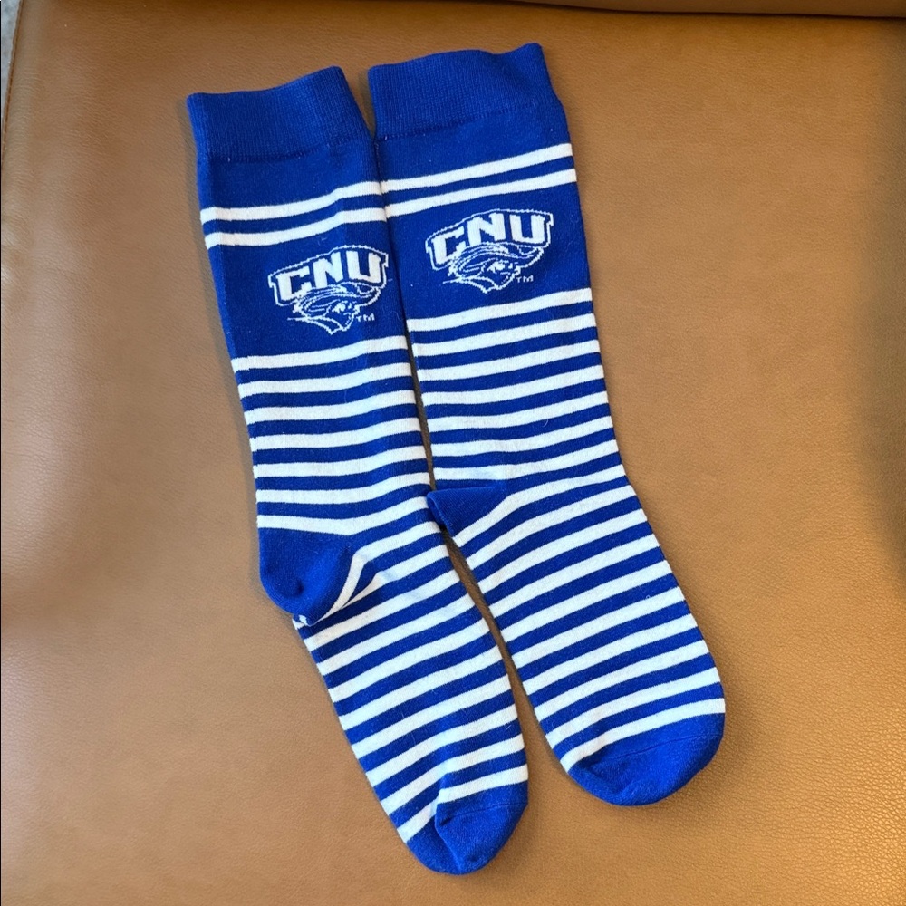 Christopher Newport University CNU Blue and White Striped Socks NEW